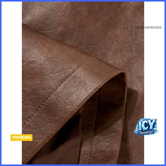 Faux PU Leather Trench Coat with Belt, Oversize Classic Lapel Overcoat - Picture 6 of 7